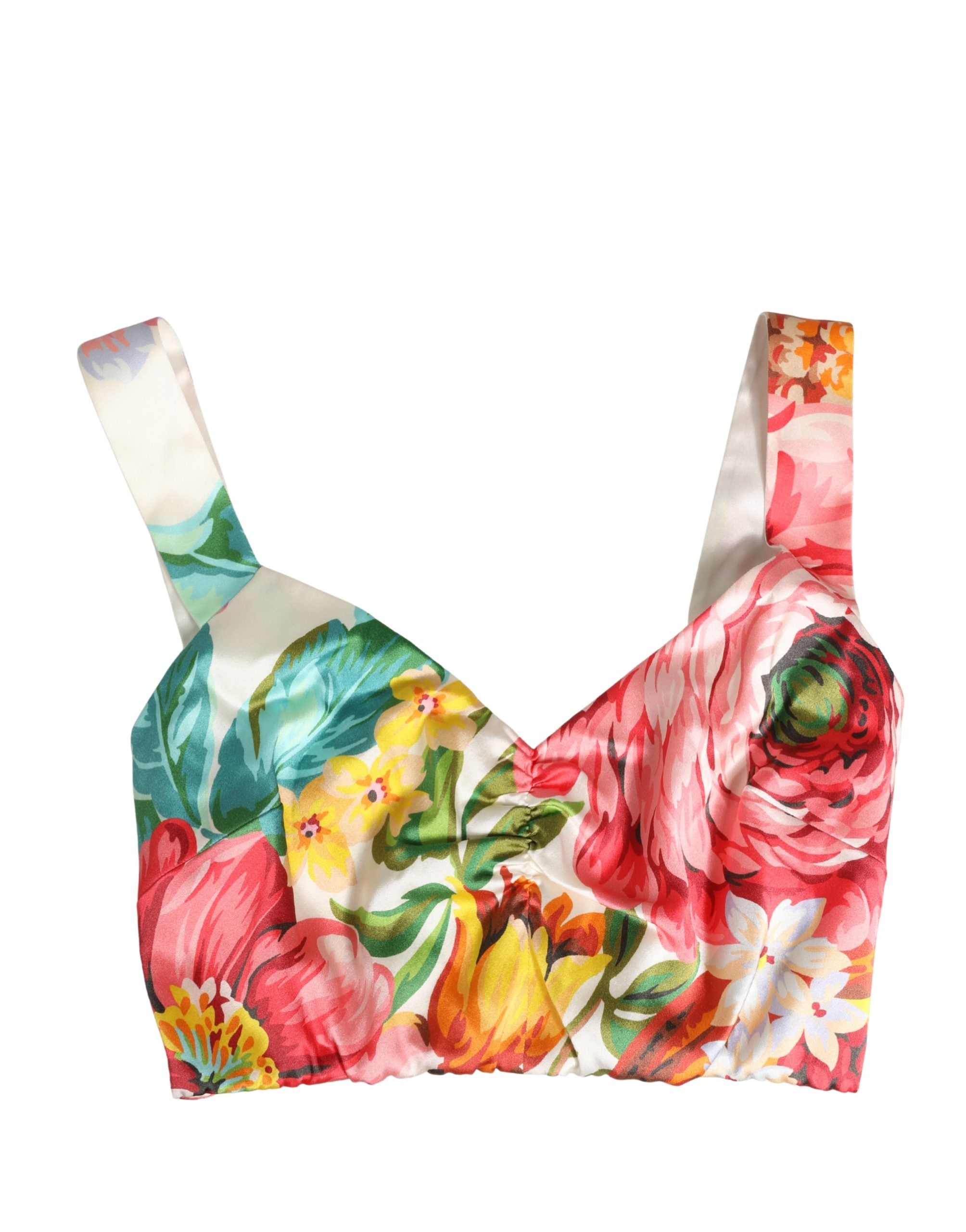 Multicolor Floral Print Silk Cropped Bustier Top