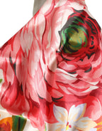 Multicolor Floral Print Silk Cropped Bustier Top