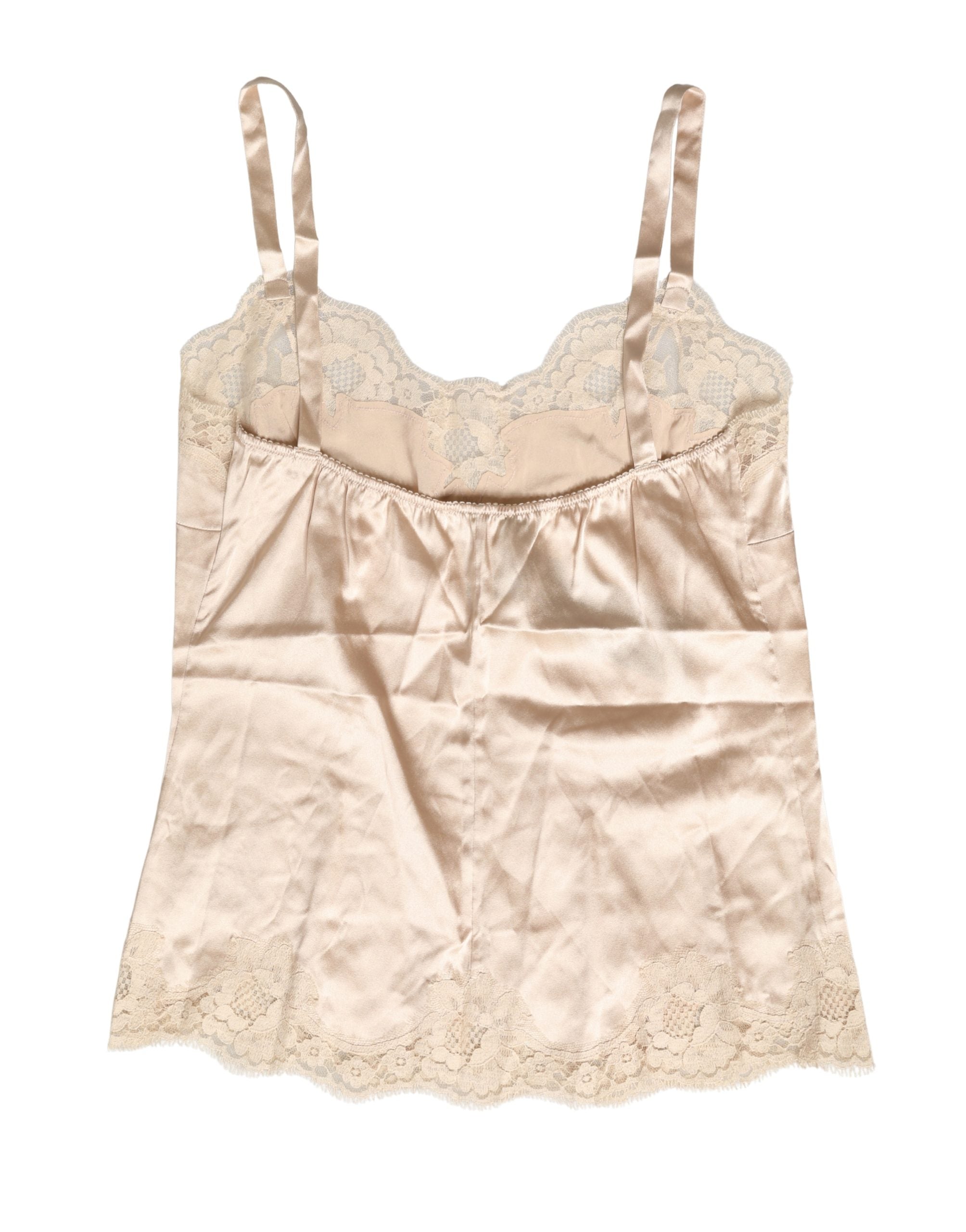 Beige Lace Silk Satin Tank Lingerie Sleepwear