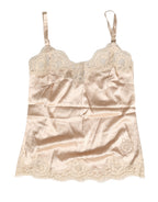 Beige Lace Silk Satin Tank Lingerie Sleepwear