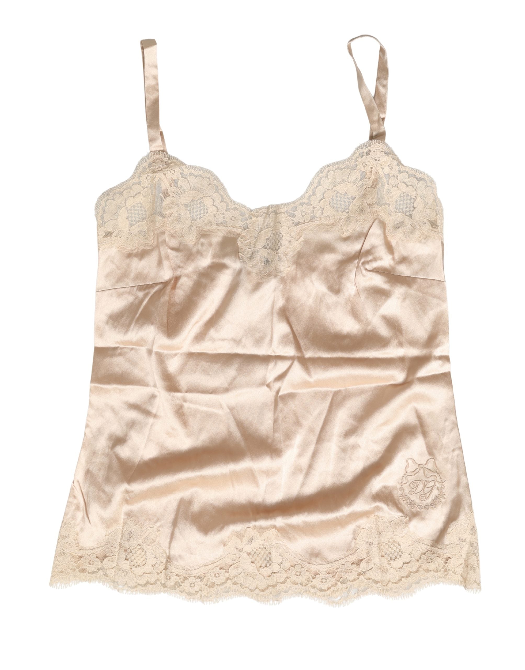 Beige Lace Silk Satin Tank Lingerie Sleepwear