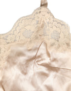 Beige Lace Silk Satin Tank Lingerie Sleepwear