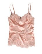 Pink Lace Silk Satin Tank Lingerie Sleepwear