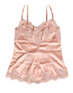 Pink Lace Silk Satin Tank Lingerie Sleepwear