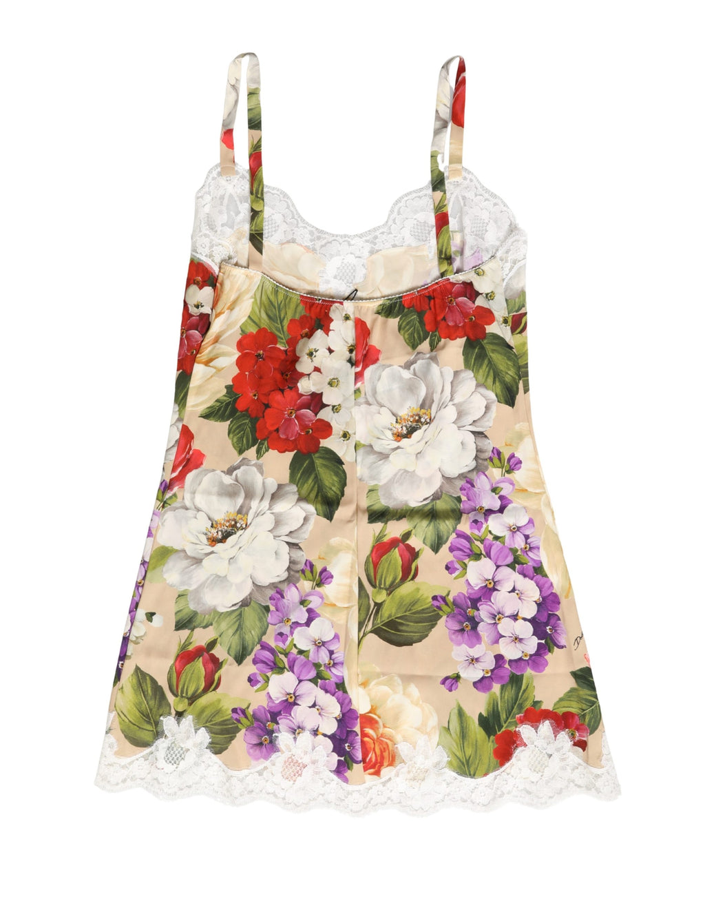 Beige Floral Silk Tank Short Chemise Sleepwear