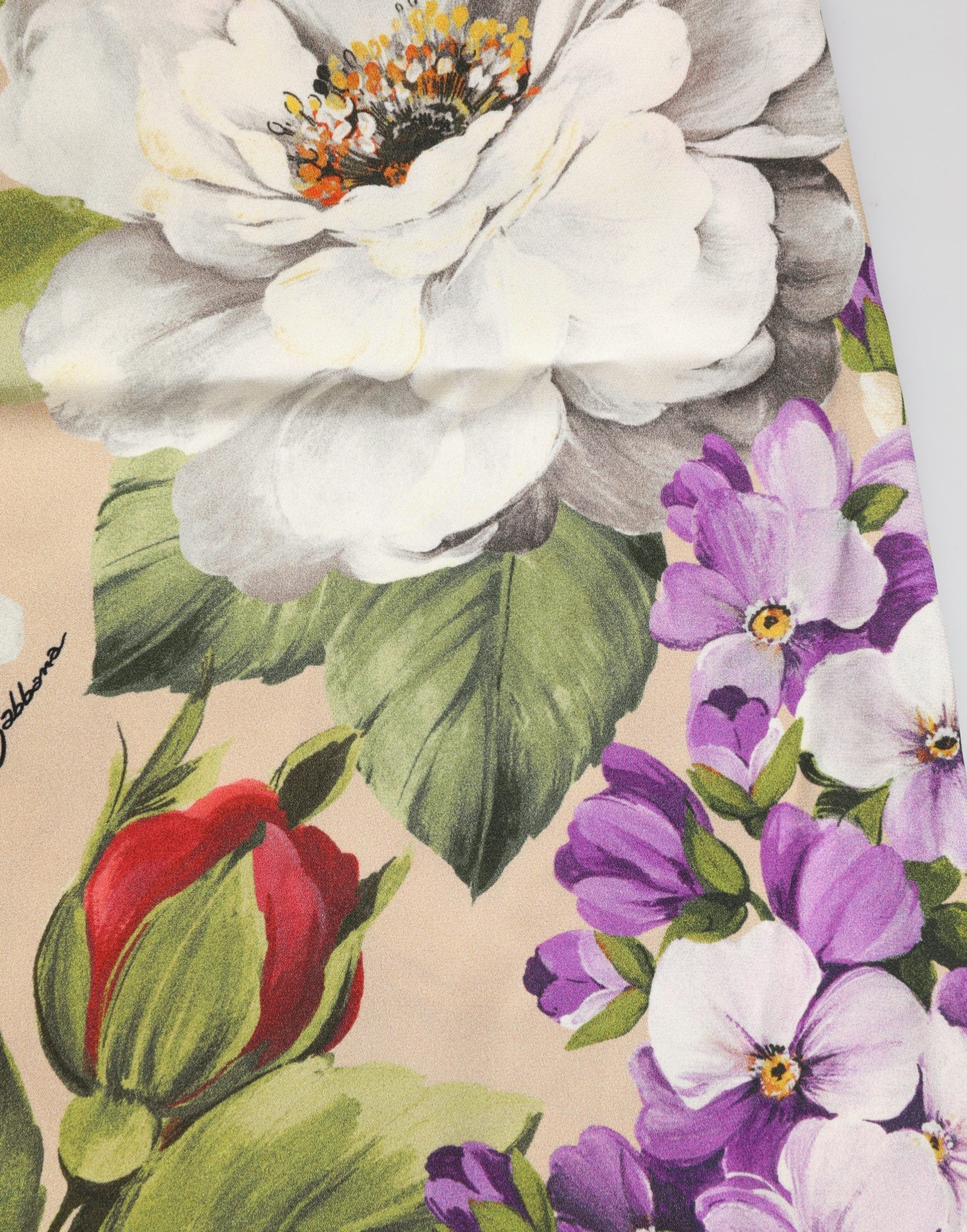 Beige Floral Silk Tank Short Chemise Sleepwear