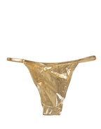 Gold-Tone Polyester Bikini Bottom Logo Swimwear