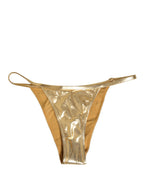 Gold-Tone Polyester Bikini Bottom Logo Swimwear