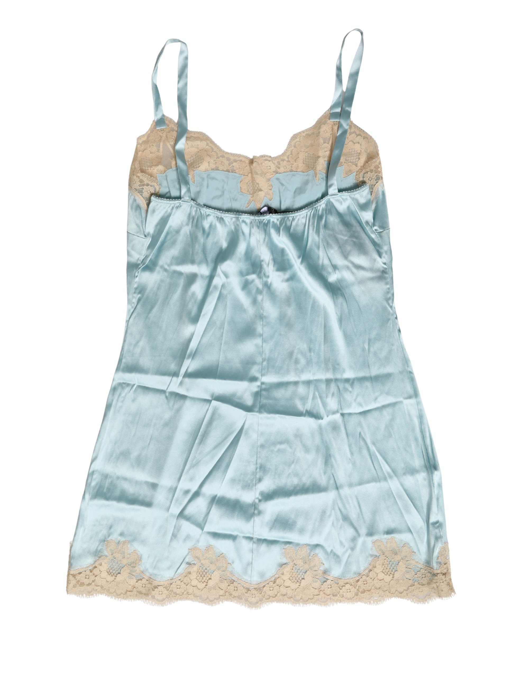 Blue Lace Silk Satin Tank Chemise Sleepwear