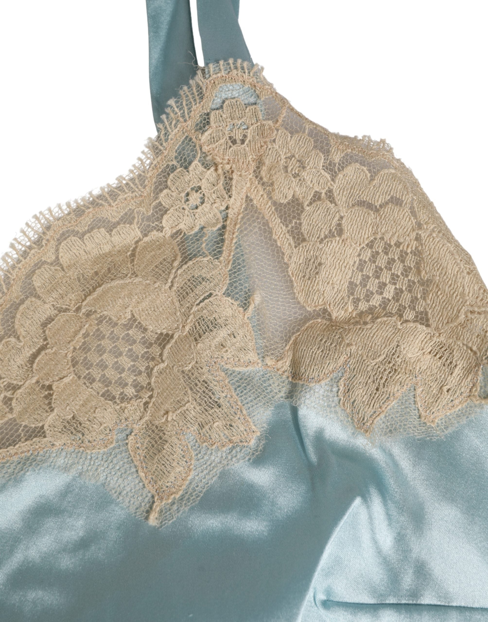 Blue Lace Silk Satin Tank Chemise Sleepwear