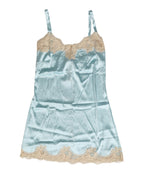 Blue Lace Silk Satin Tank Chemise Sleepwear