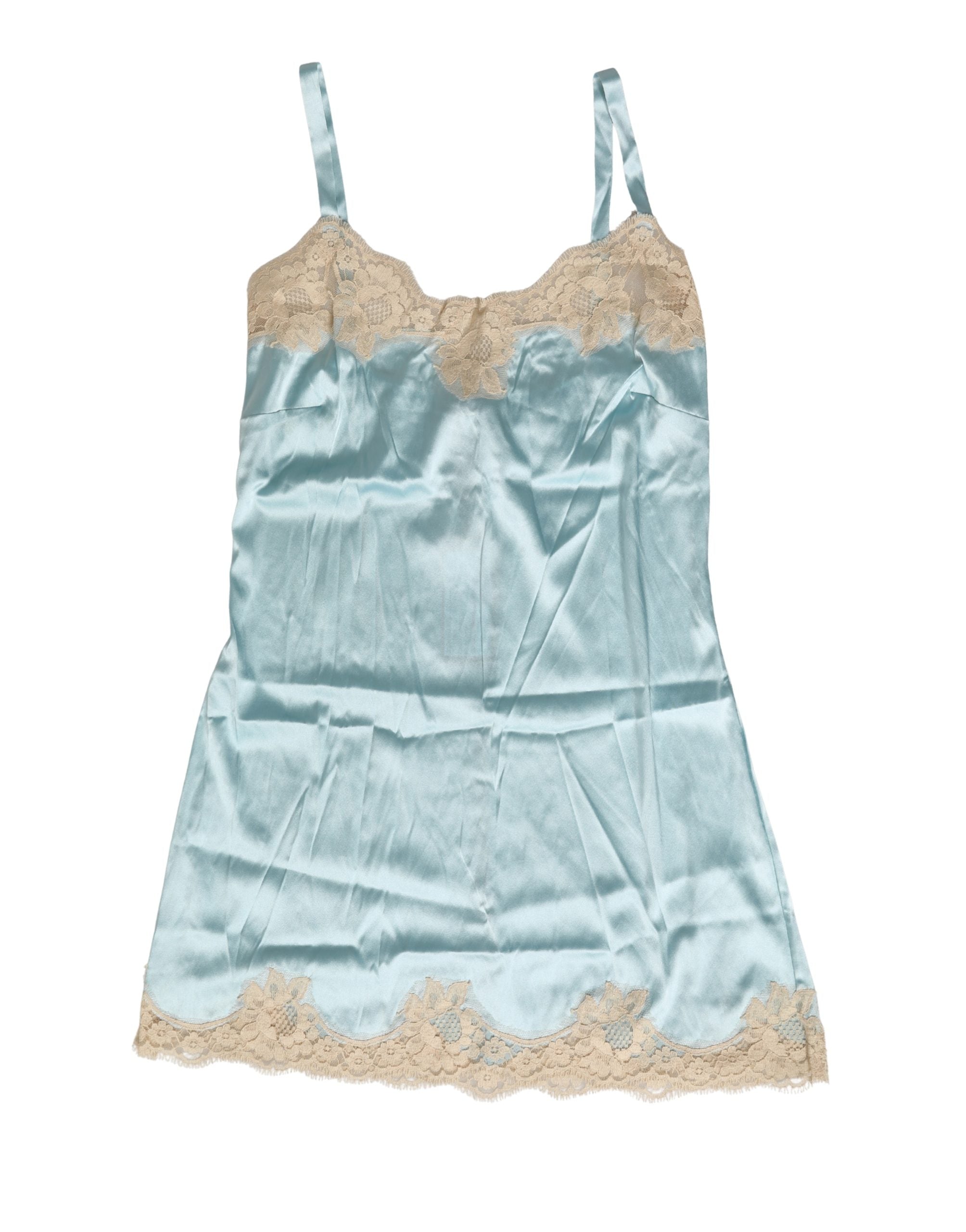 Blue Lace Silk Satin Tank Chemise Sleepwear