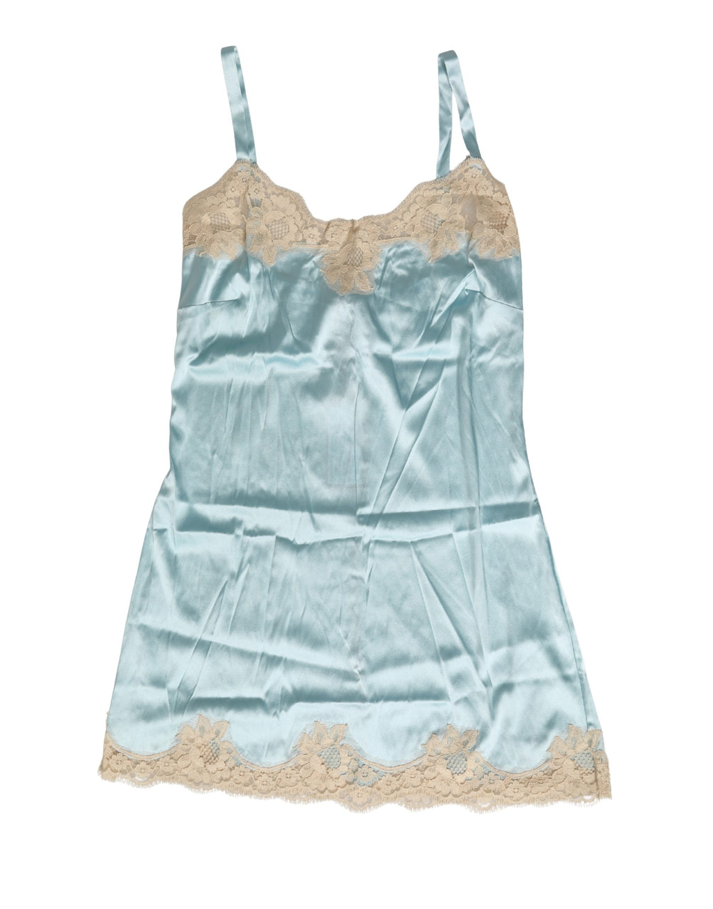 Blue Lace Silk Satin Tank Chemise Sleepwear