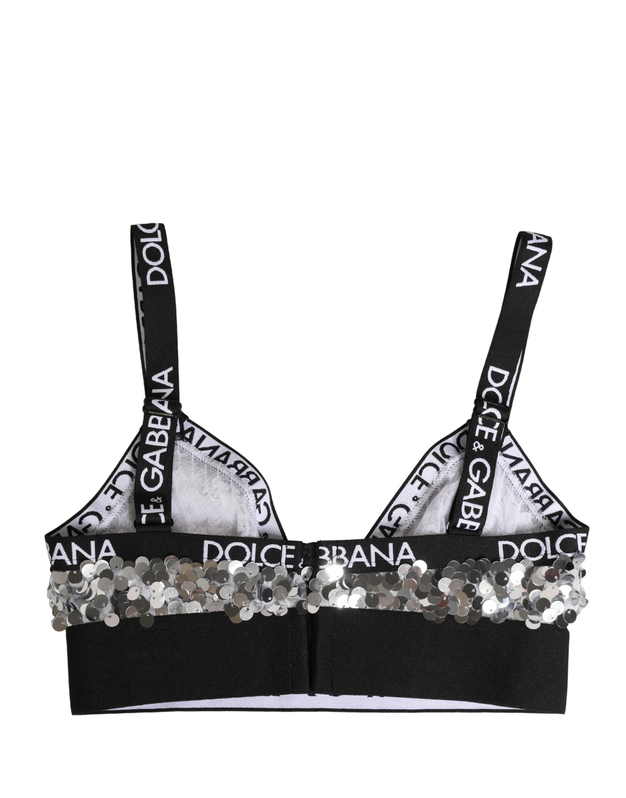 Silver Sequined Triangle Soft Cup Bra Underwear