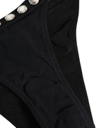 Black Crystal Embellished Bikini Bottom Swimwear