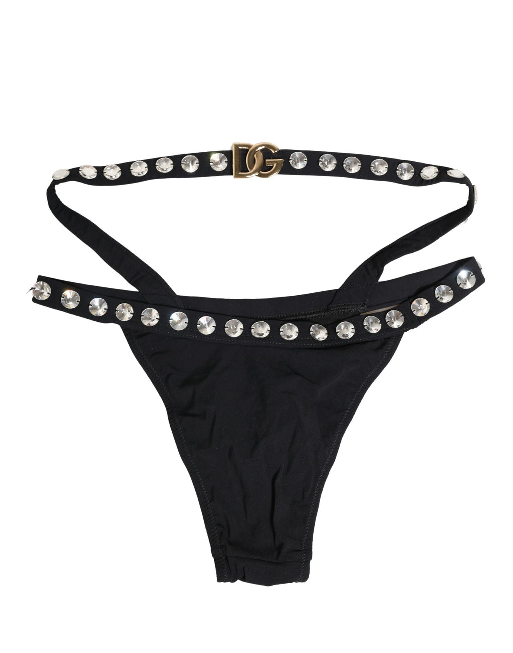Black Crystal Embellished Bikini Bottom Swimwear