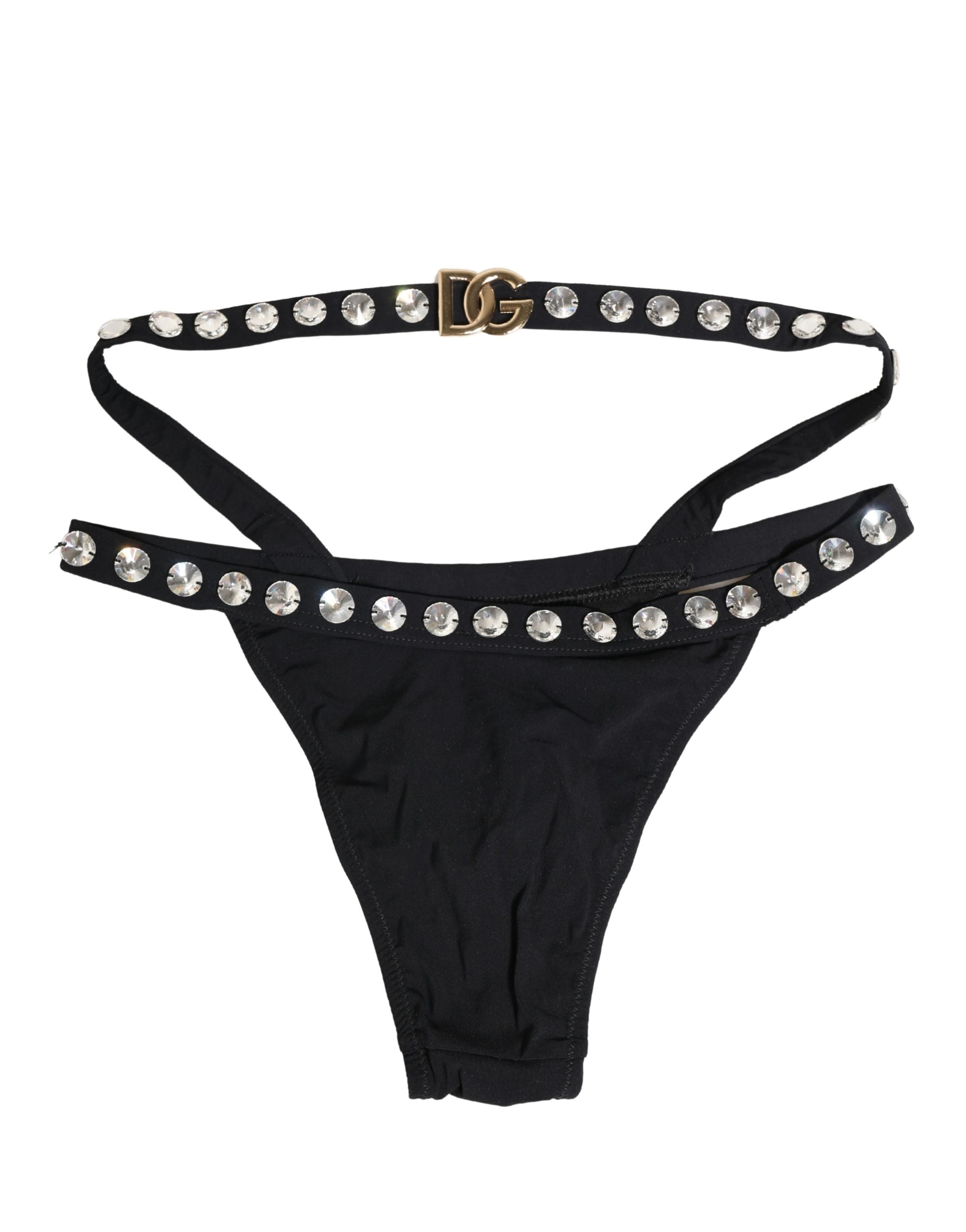 Black Crystal Embellished Bikini Bottom Swimwear