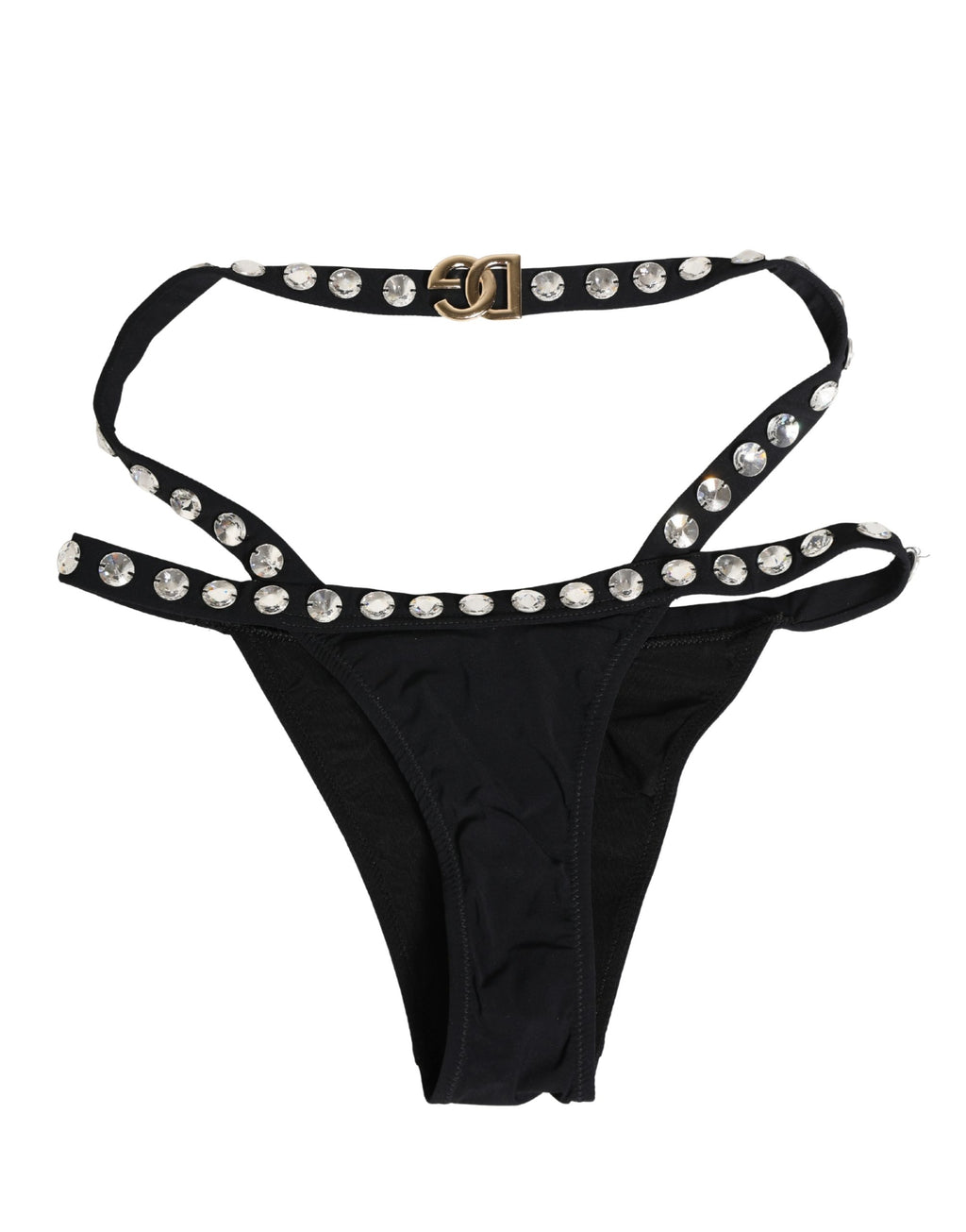 Black Crystal Embellished Bikini Bottom Swimwear