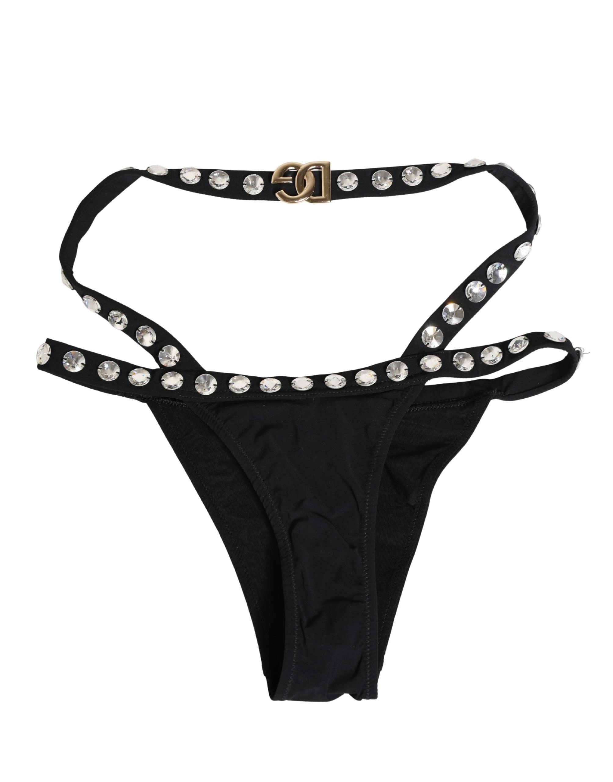 Black Crystal Embellished Bikini Bottom Swimwear
