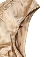 Beige Silk Stretch Mid Waist Brief Panty Underwear
