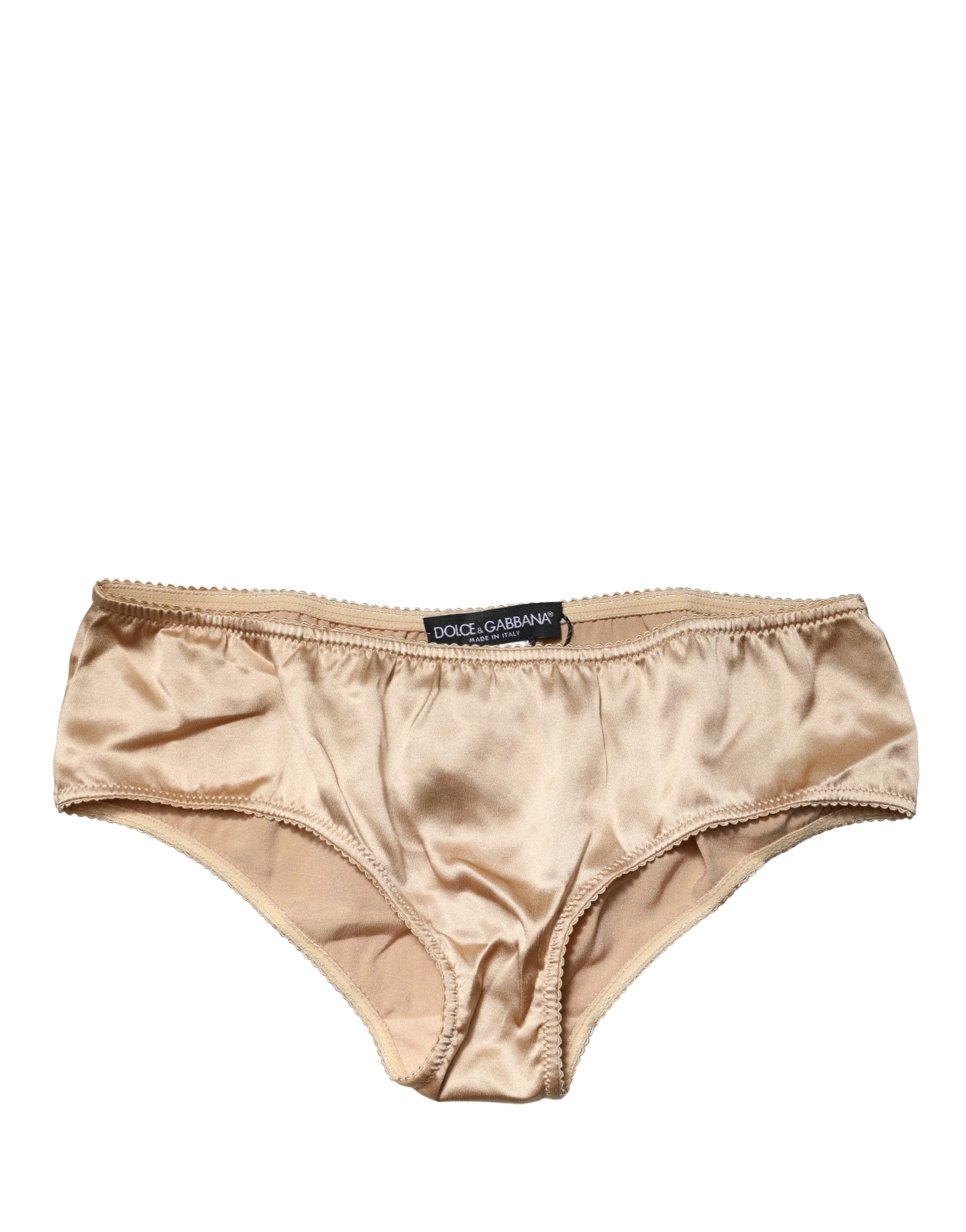 Beige Silk Stretch Mid Waist Brief Panty Underwear