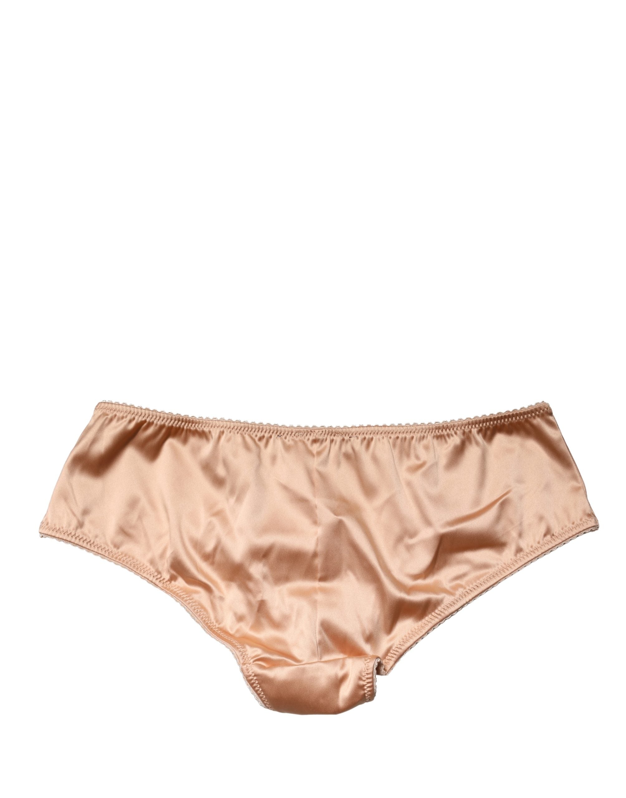 Beige Silk Stretch Mid Waist Brief Panty Underwear