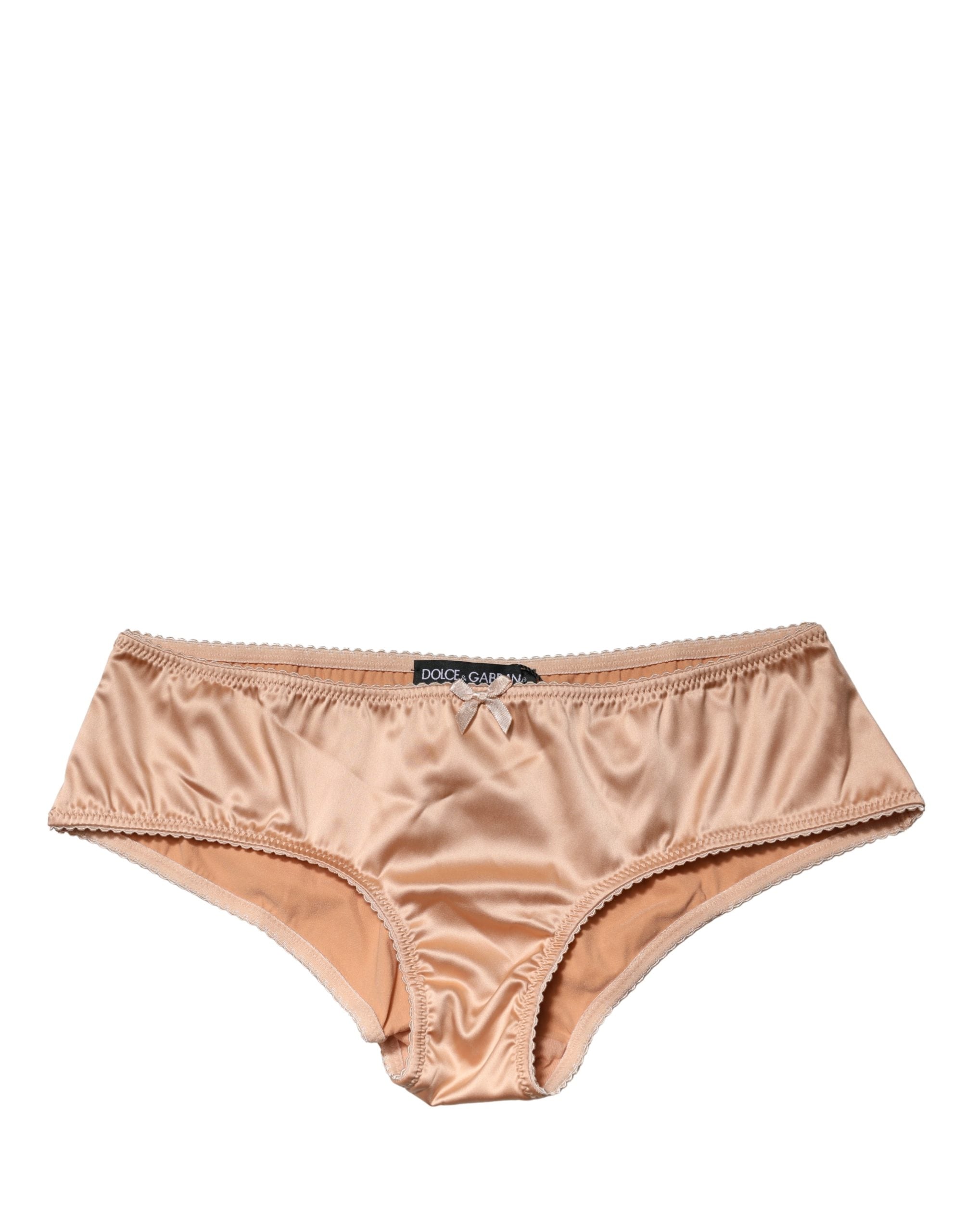 Beige Silk Stretch Mid Waist Brief Panty Underwear