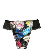 Black Floral Lace Mid Waist Brief Panty Underwear
