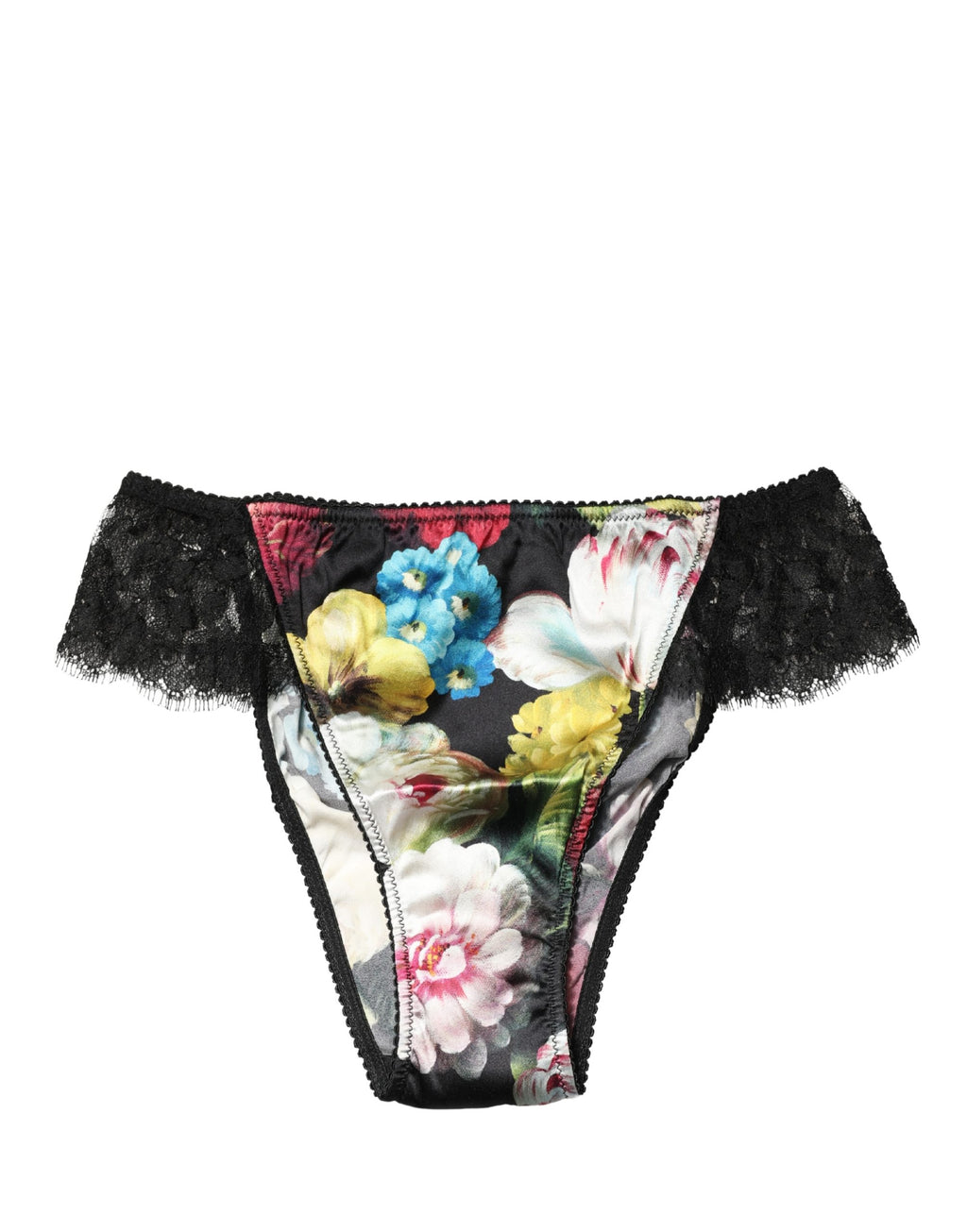 Black Floral Lace Mid Waist Brief Panty Underwear