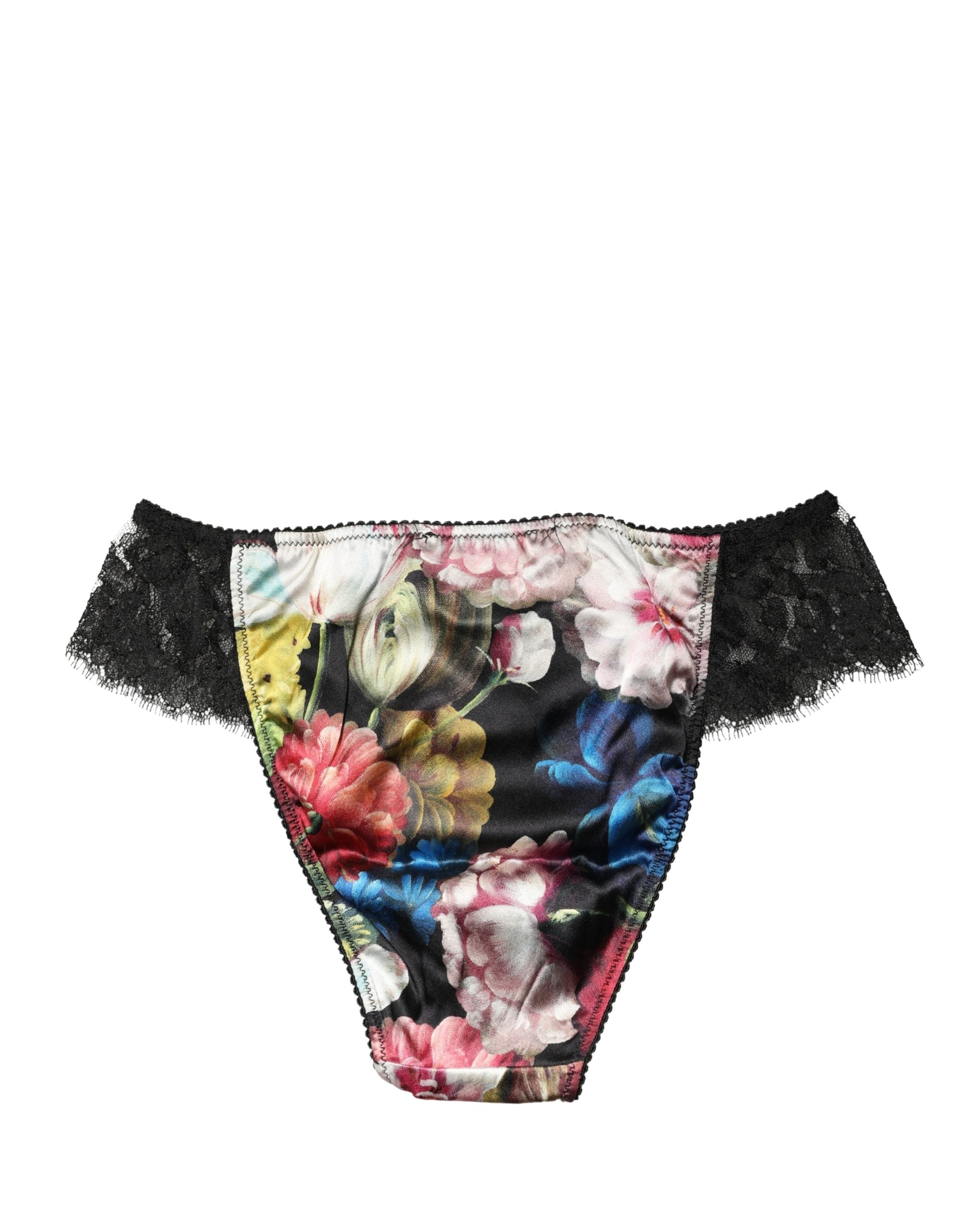 Black Floral Lace Mid Waist Brief Panty Underwear