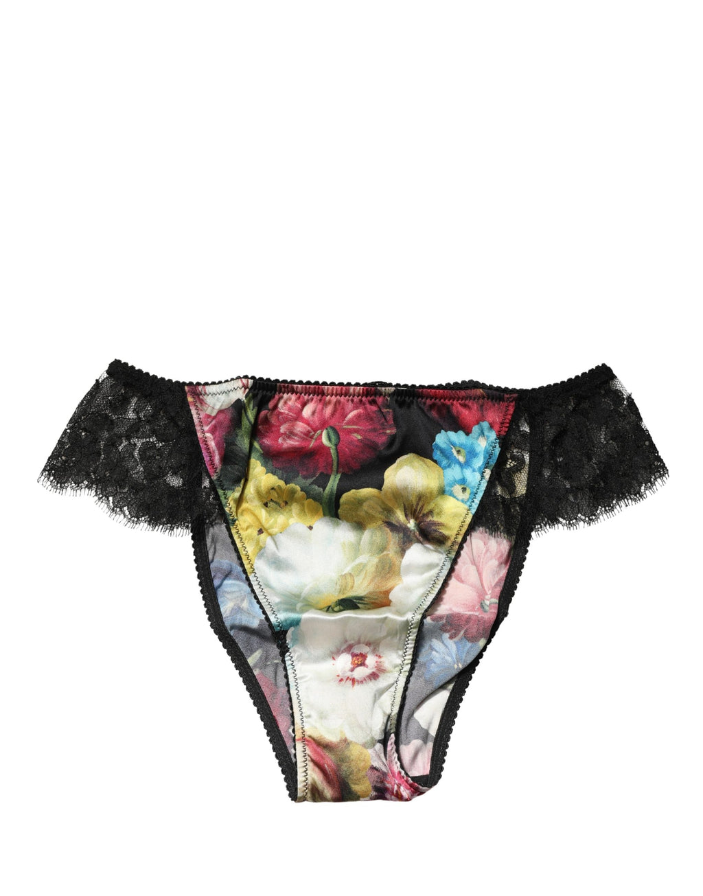 Black Floral Lace Mid Waist Brief Panty Underwear