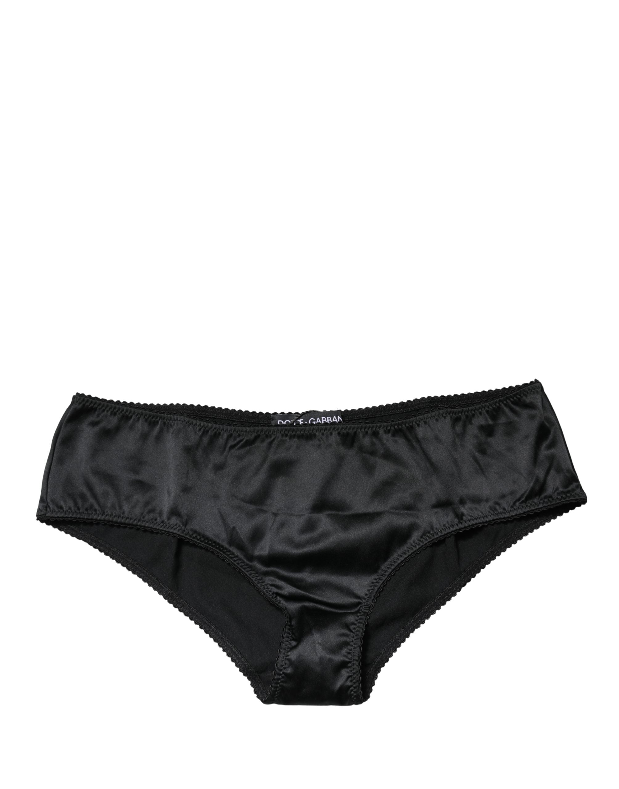 Black Silk Stretch Mid Waist Brief Panty Underwear