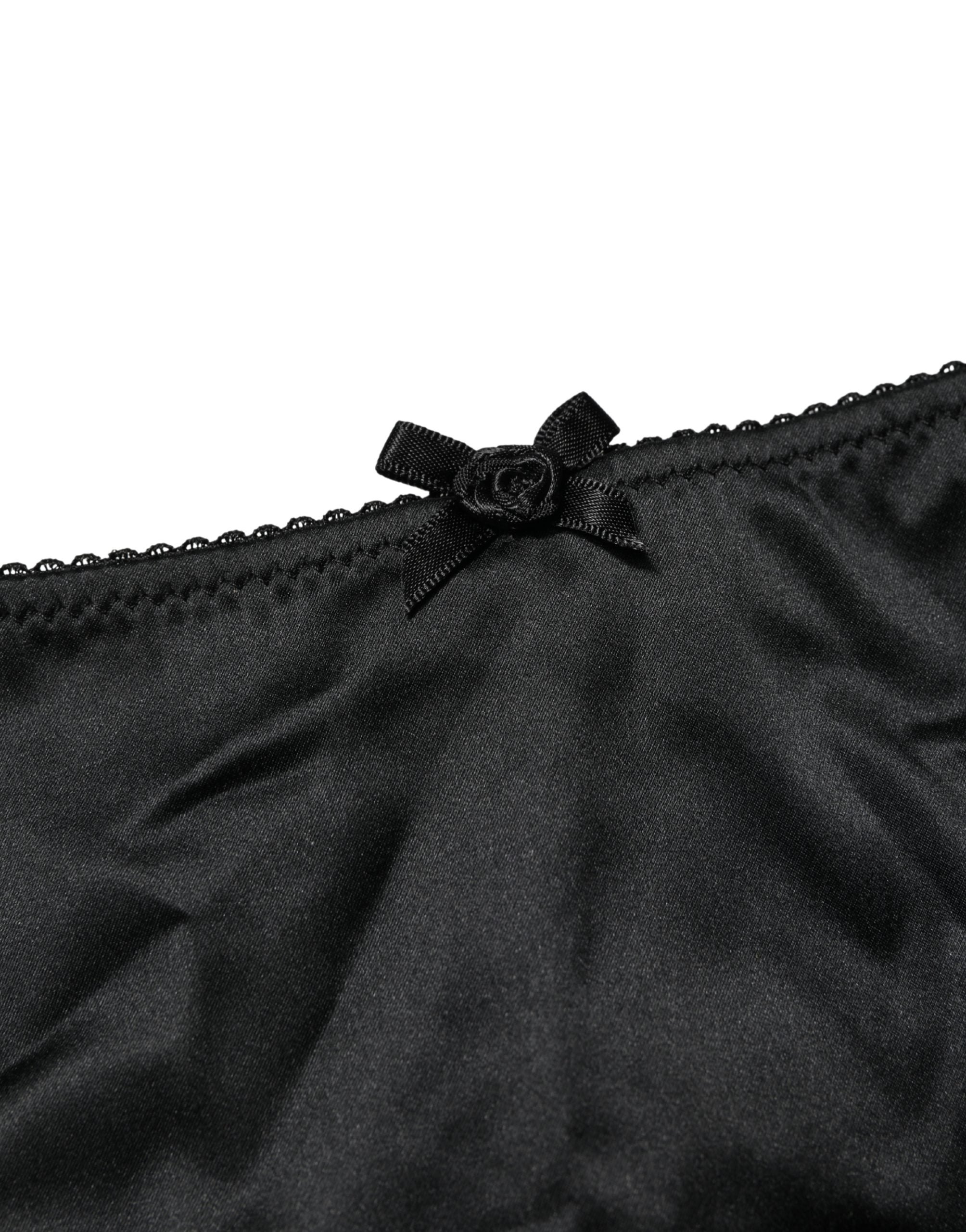 Black Silk Stretch Mid Waist Brief Panty Underwear
