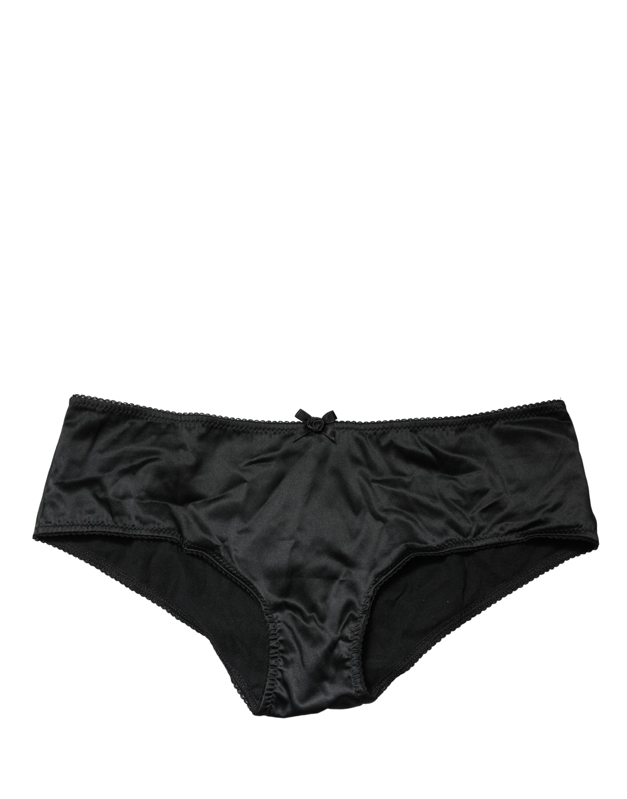 Black Silk Stretch Mid Waist Brief Panty Underwear