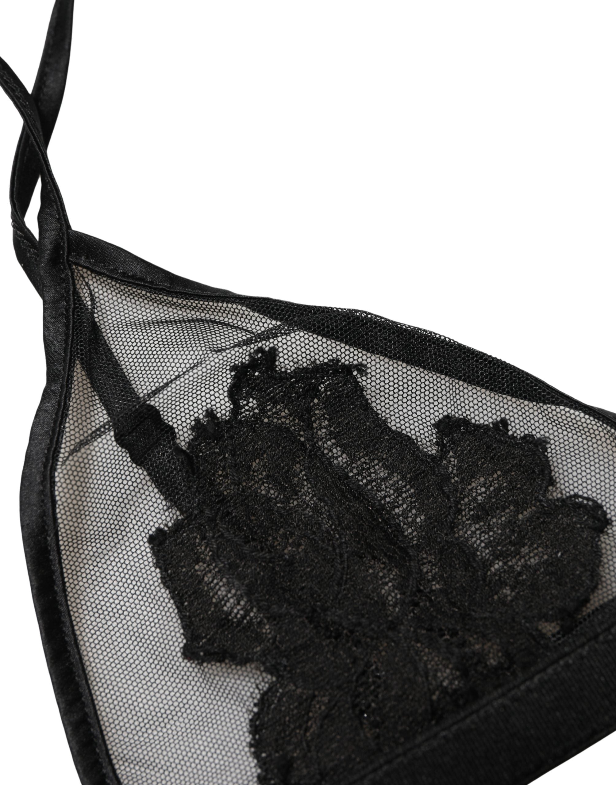 Black Floral Soft Cup Triangle Bra Underwear