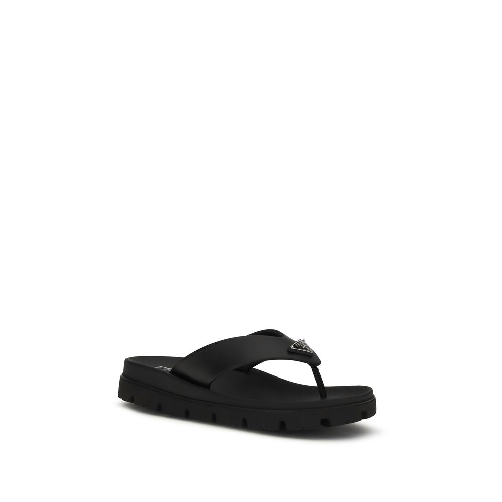 Black Calf Leather Bos Taurus Flip-Flop Sandals