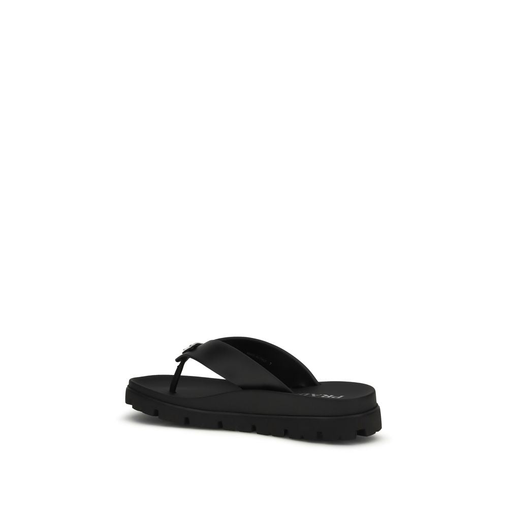 Black Calf Leather Bos Taurus Flip-Flop Sandals