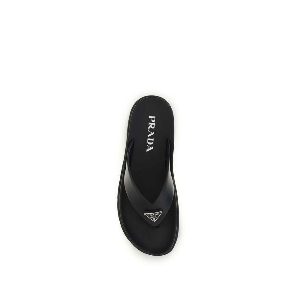 Black Calf Leather Bos Taurus Flip-Flop Sandals