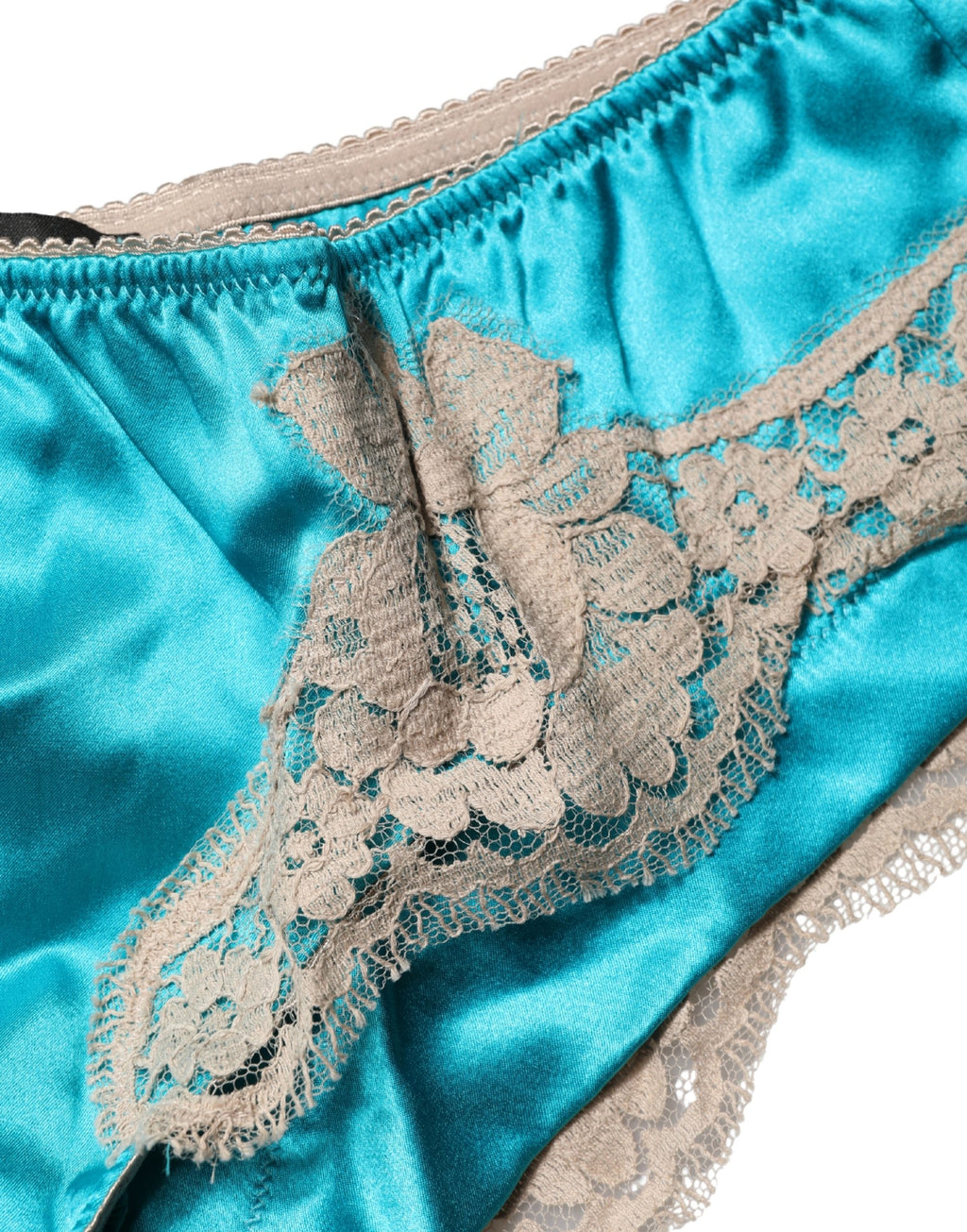 Blue Silk Satin Floral Lace Panty Brief Underwear