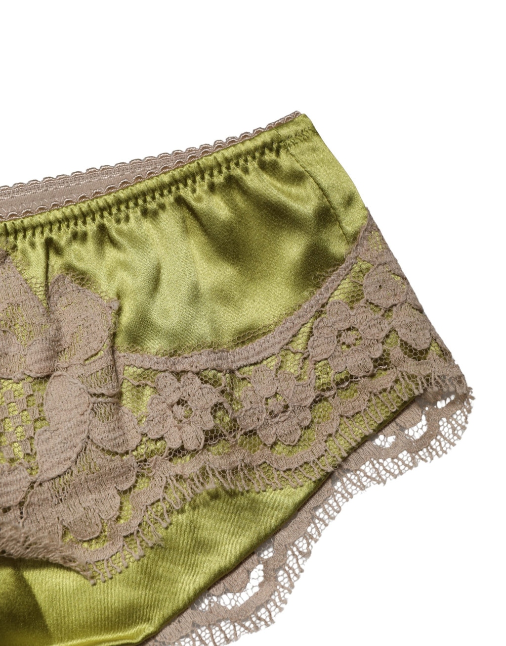 Underwear Green Silk Satin Floral Lace Panty Brief
