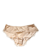Beige Silk Satin Floral Lace Panty Brief Underwear