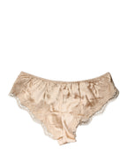 Beige Silk Satin Floral Lace Panty Brief Underwear