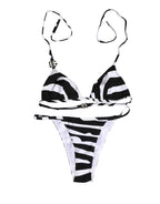 Black White Zebra Bikini Top Bottom Swimwear
