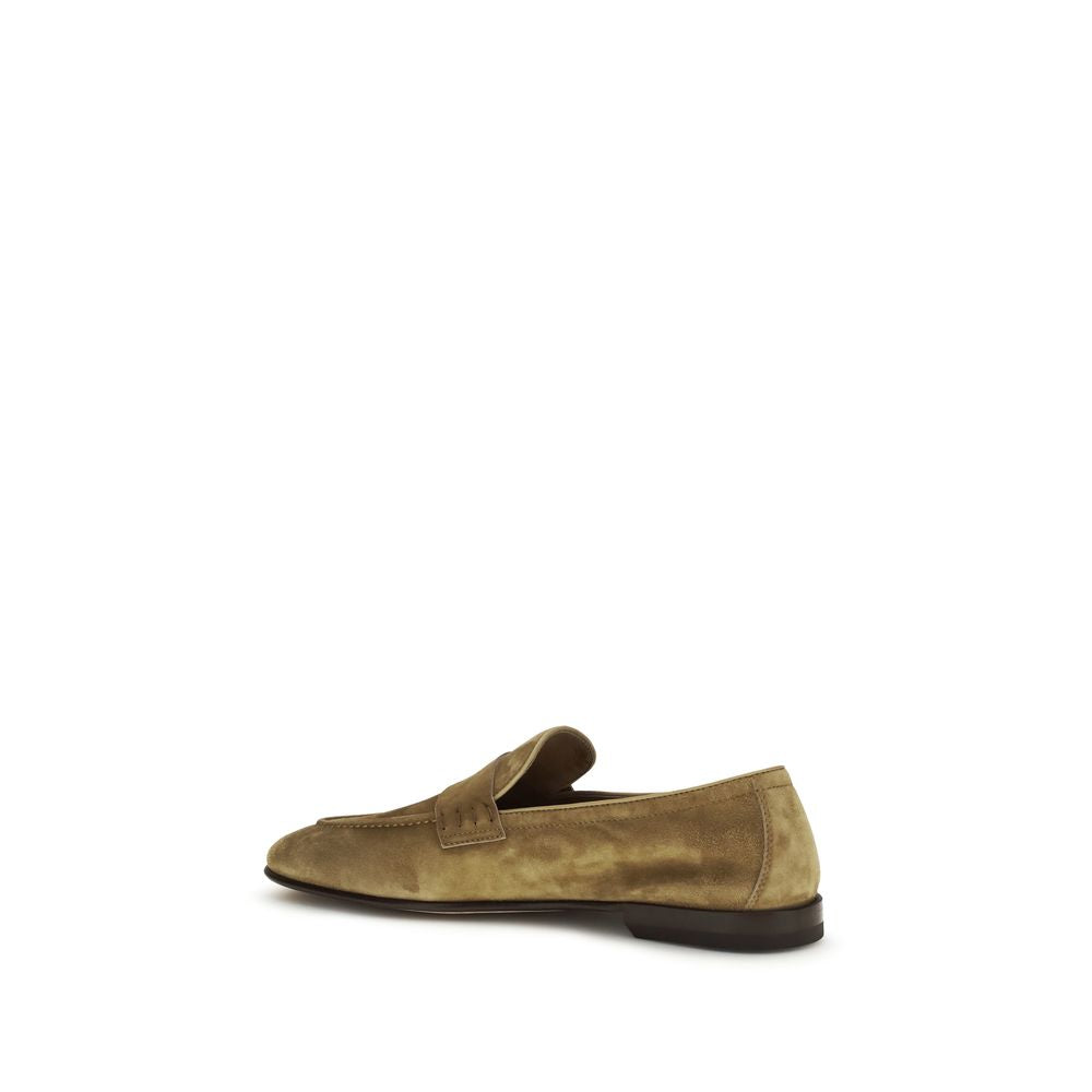 Beige Calf Leather Bos Taurus Slip-On Loafers