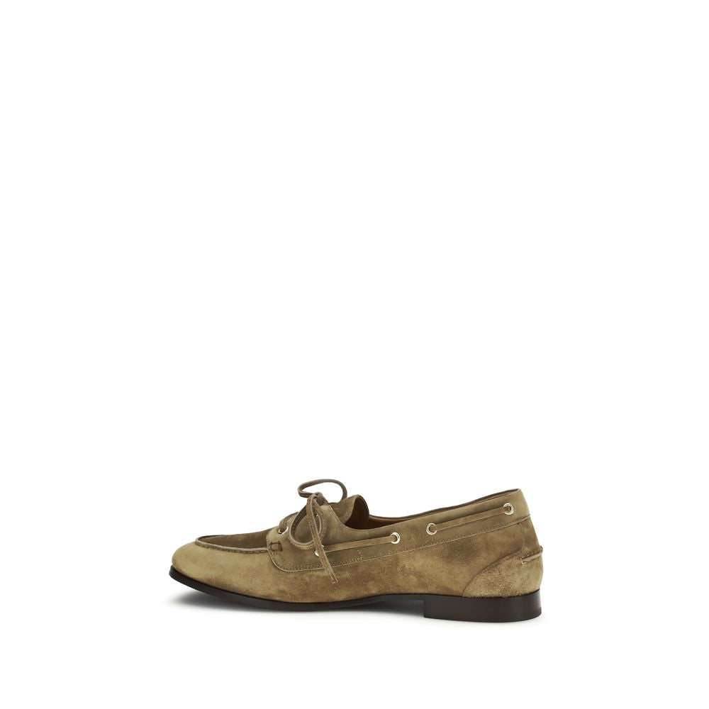 Beige Buffalo Leather Slip-On Loafers