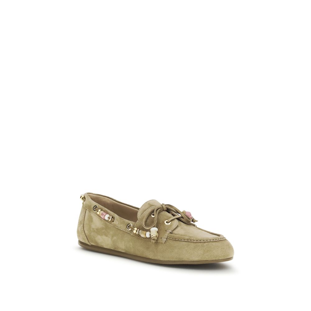 Beige Calf Leather Bos Taurus Slip-On Loafers
