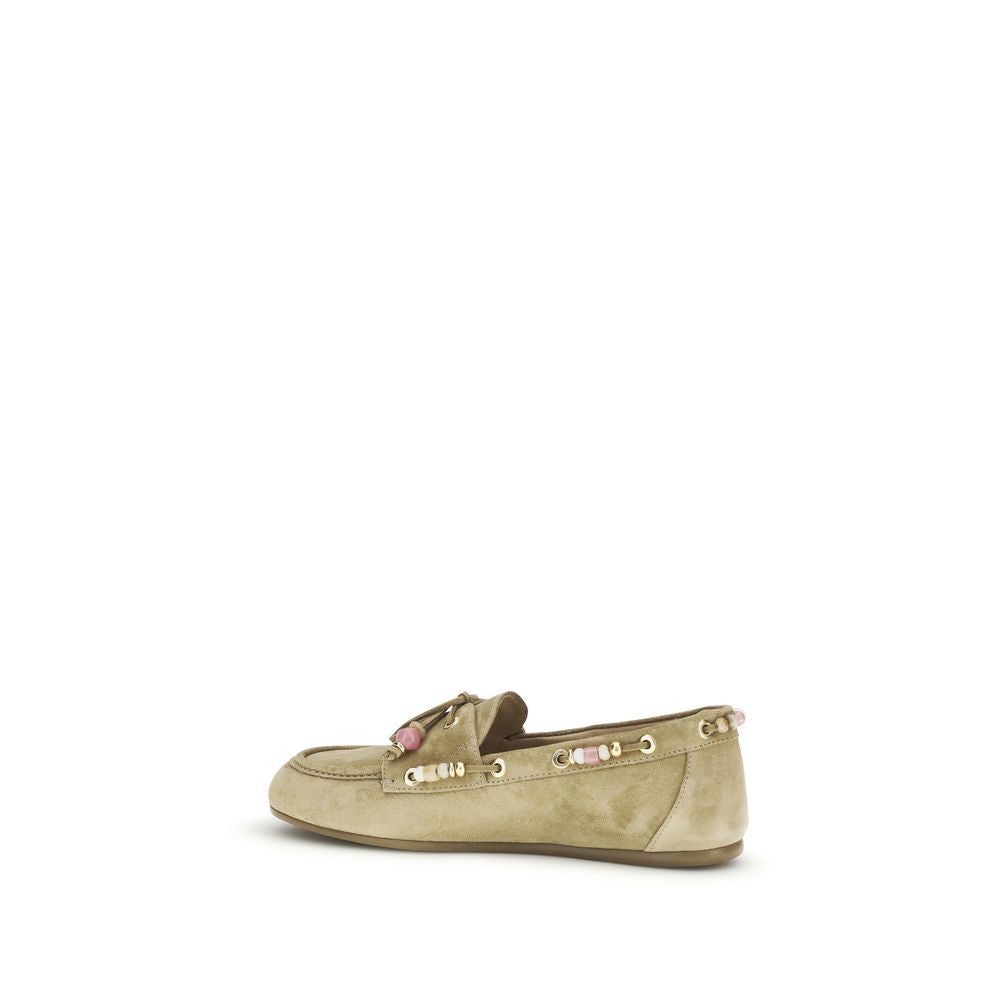 Beige Calf Leather Bos Taurus Slip-On Loafers