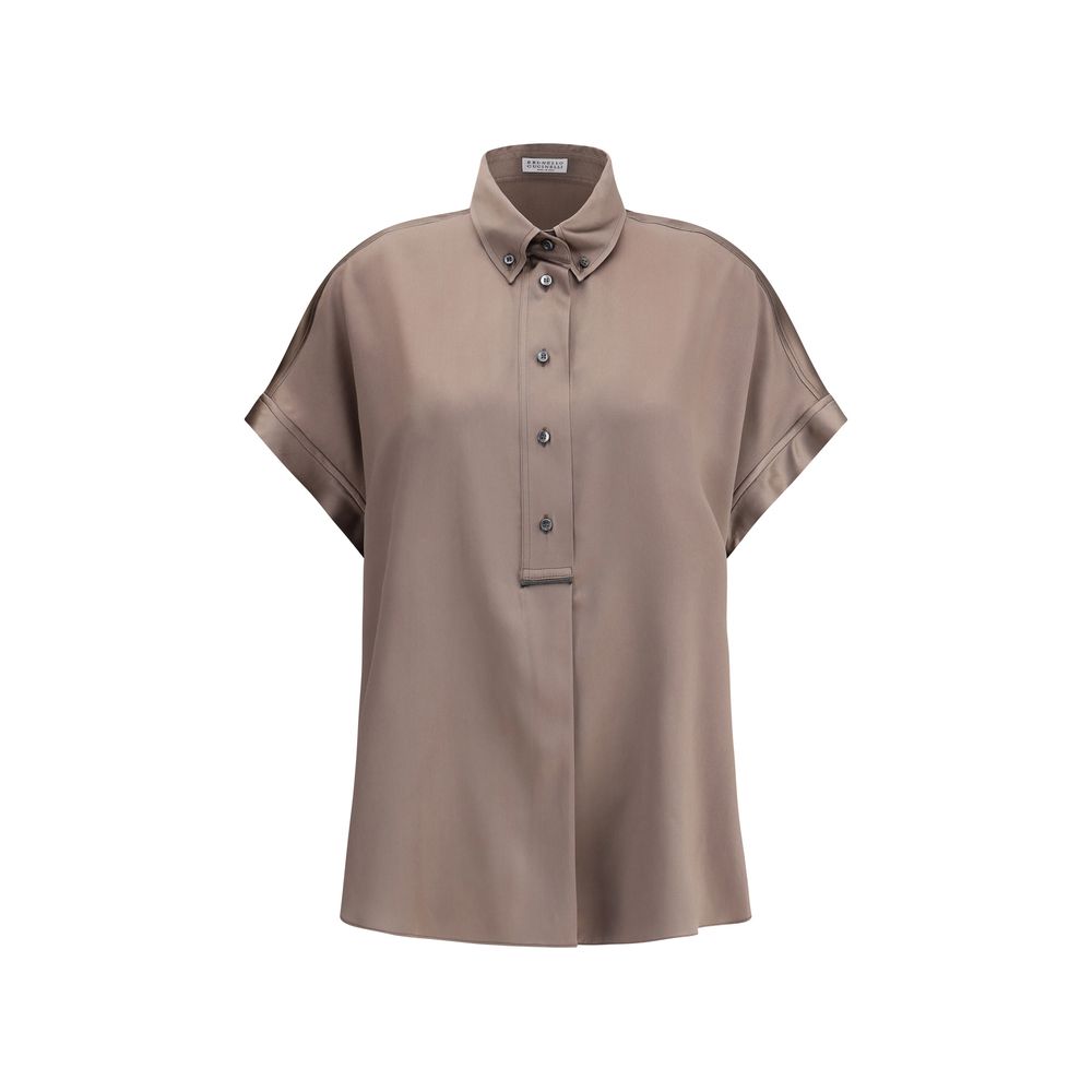 Brown Silk Shortsleeve Shirt