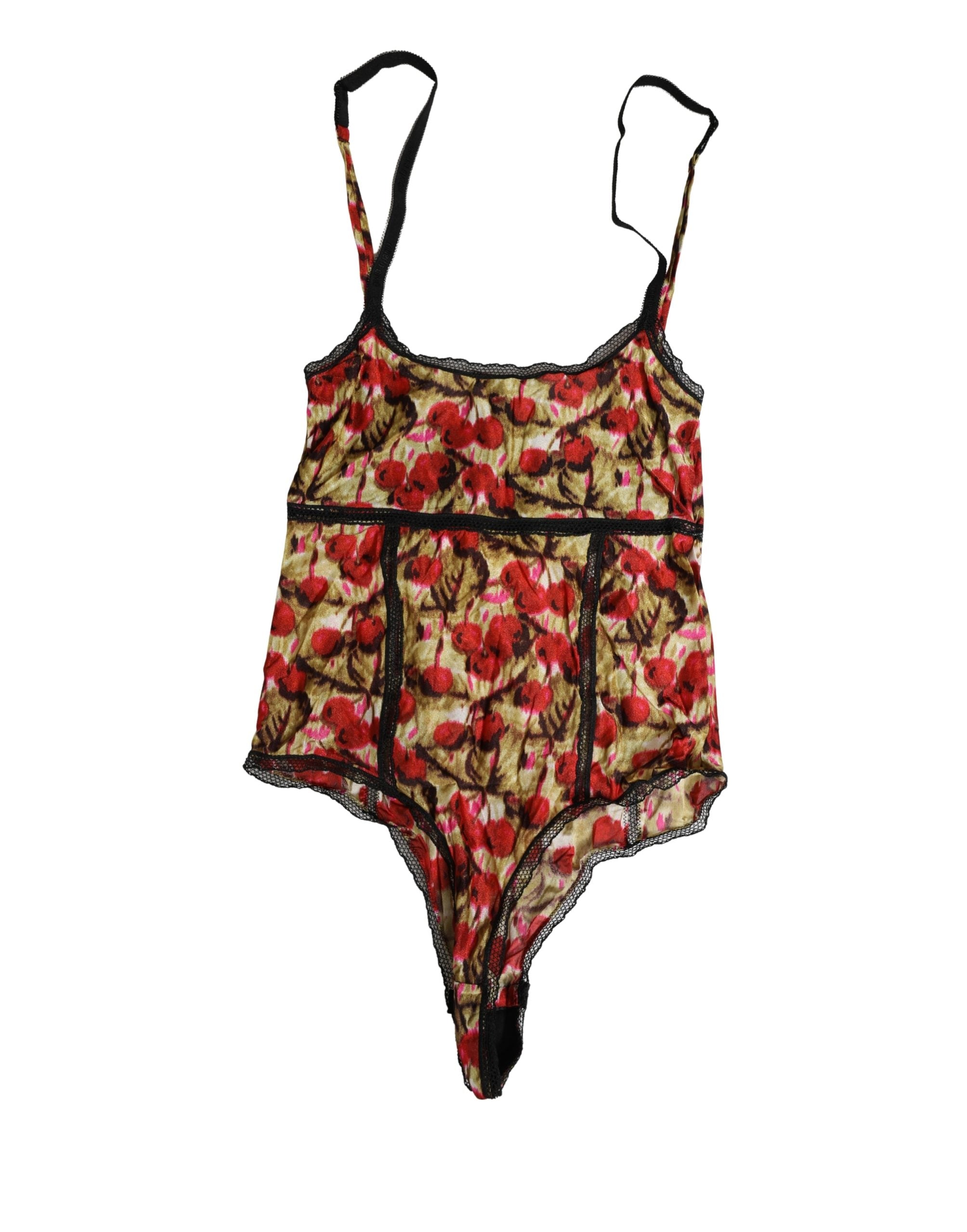 Multicolor CherryPrint Lace Bodysuit Underwear