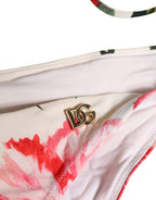 White Carnation Print Triangle Bikini Set Swimwear